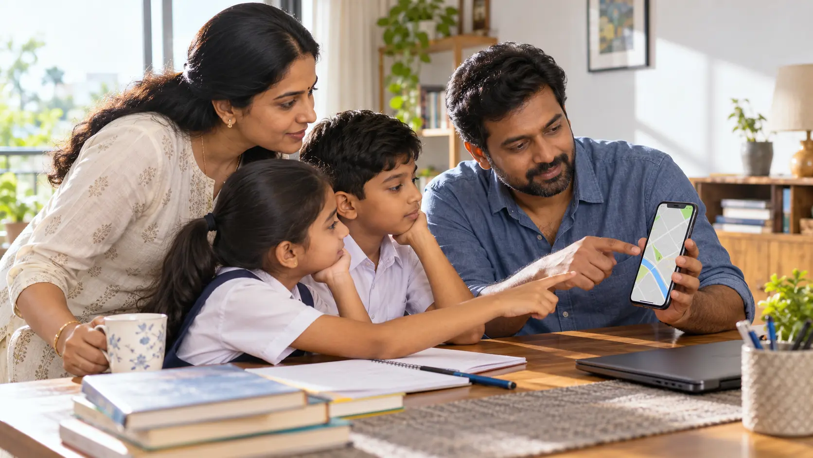 Indian family reviews commute options while comparing apartments in Chennai