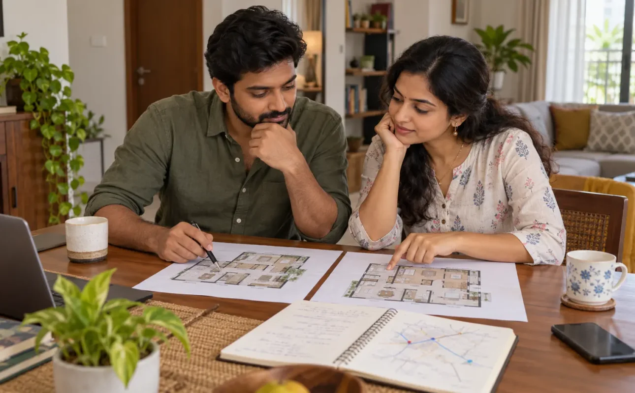 Indian homebuyers compare apartment floor plans and location notes